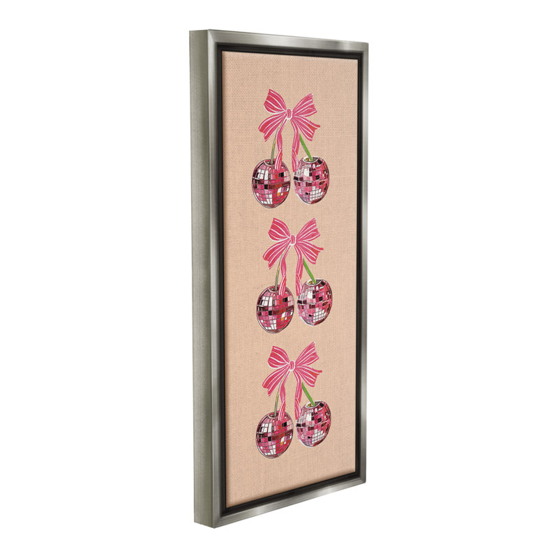 «Cherries With Ribbons Floater Frame» par Amelia Noyes sur toile, H 31 po x l 14 po, Cadre flottant gris lustré