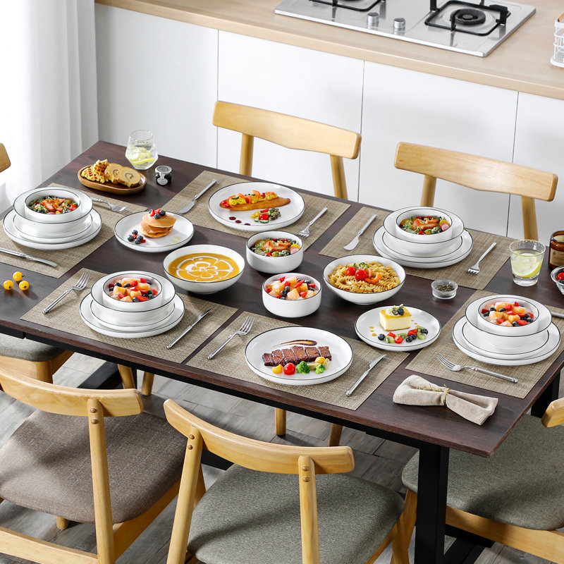 24-Piece Porcelain China Dinnerware Set, Service For 6 , Black/White/Ivory