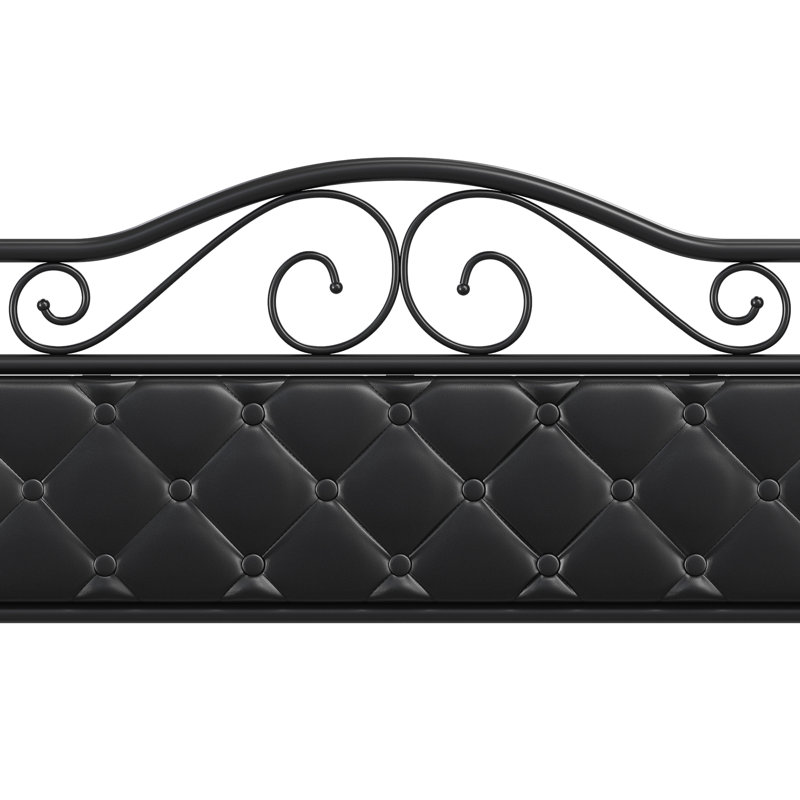 Vintage Metal Platform Bed With Premium Leather Headboard, King
