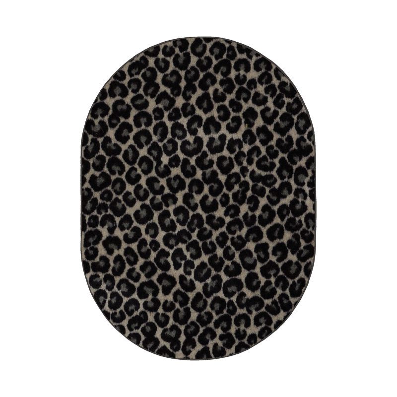 Tapis noir / gris à imprimé animal, Ovale 4 pi x 6 pi