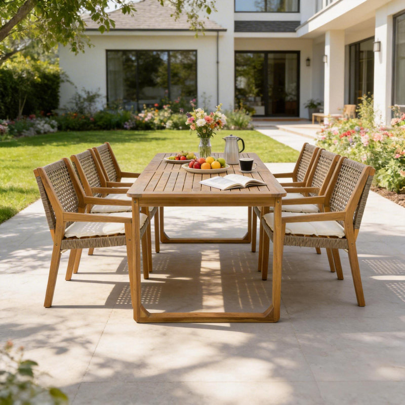 Ensemble de salle à manger d'extérieur en bois d'acacia 7 pièces Decia, 6