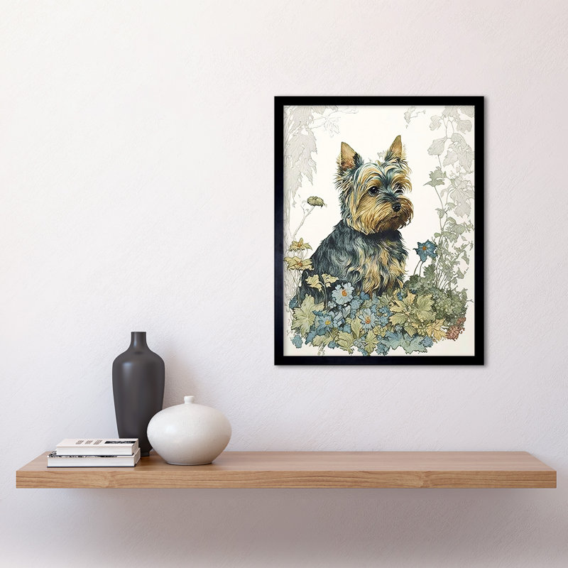 Yorkshire Terrier Dog In Wildflowers Watercolour - Single Picture Frame Print