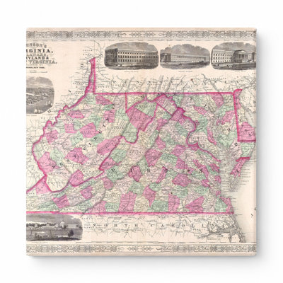 Johnson's Map of Virginia, Delaware, Maryland and West Virginia (1864) - art mural carré sur toile