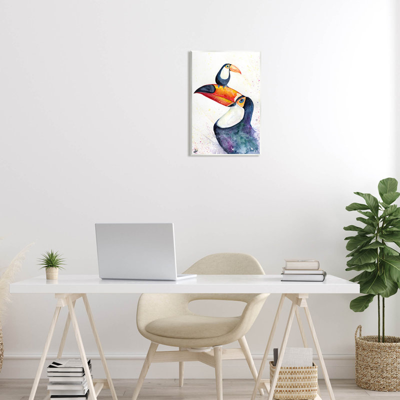 Toucan Baby & Mother Perched Wood Wall Art, 19" x 13"