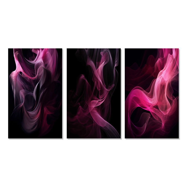 "Rose et noir", 3 pièces sur toile, H 28 po x l 36 po, Toile tendue