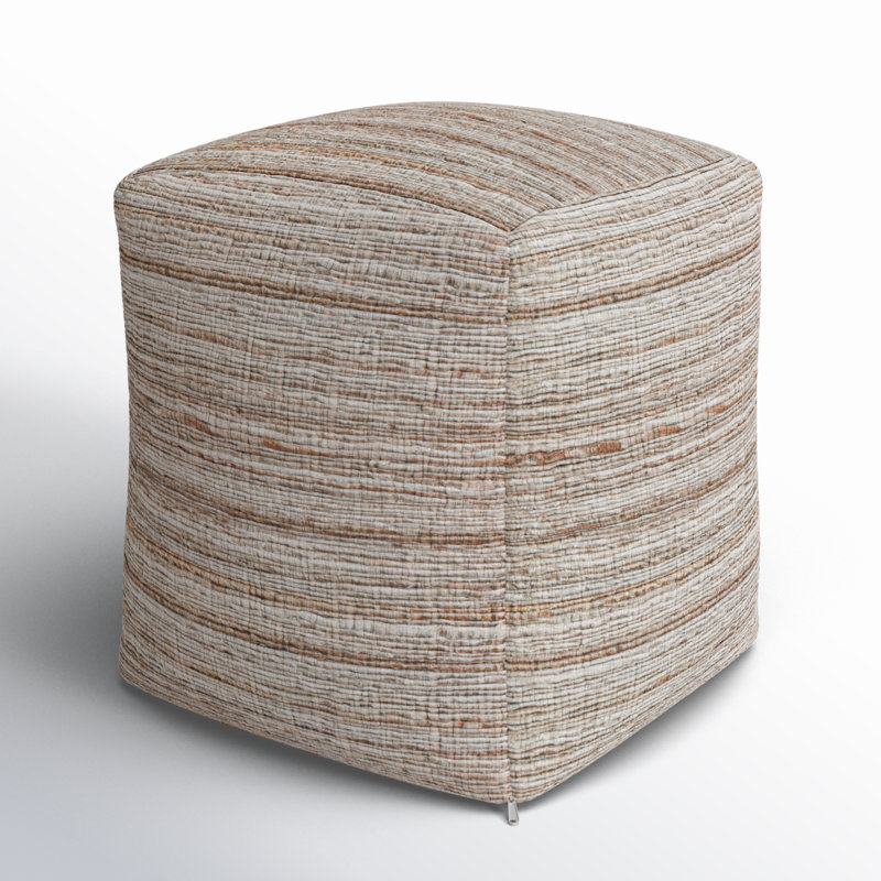 Upholstered Pouf, Light Tan
