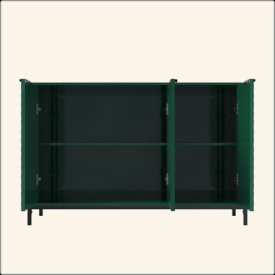 Modern High Gloss 3-Door Buffet Sideboard Cabinet with Powder-Coated Metal Feet, Versatile Storage Cabinet for Living Room & Kitchen