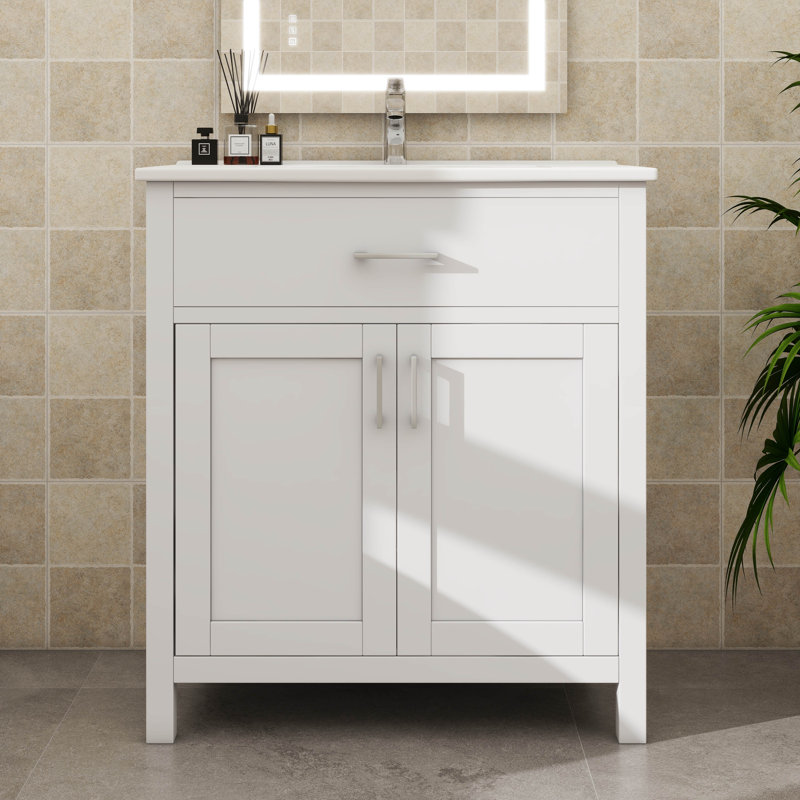 Ensemble de meuble-lavabo et lavabo autoportant de 30 pouces avec armoire à tiroirs, Blanc