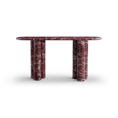 60" Red Genuine Marble Oval Double Pedestal Console Table
