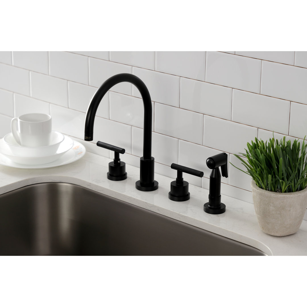 Kingston Brass Kaiser Double-Handle 4-Hole Widespread Kitchen Faucet with Brass Sprayer Kingston Brass 