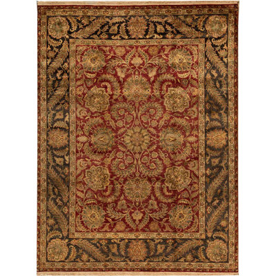 Tapis rouge et noir noué à la main de haute qualité
