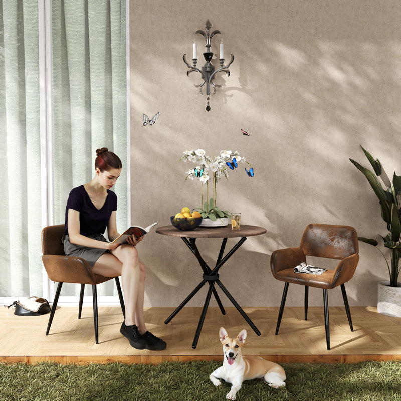 Ensemble de salle à manger moderne 3 pièces Harjovan, 2 chaises rembourrées pour les petits espaces, Noyer