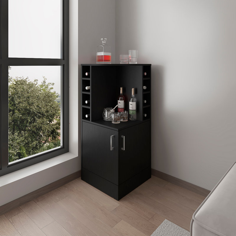 Bar, 2 portes, 8 compartiments pour bouteilles de vin, Noir
