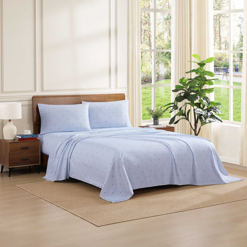Tommy Hilfiger Printed Percale Cotton Sheet Set, King Sheet Set with 2 Pillowcases, Blue/Black/Red