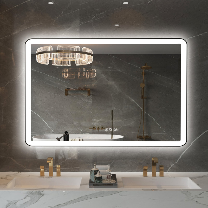 Miroir mural Natalin, 55 po x 36 po, Noir mat, Rectangulaire