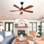 Hot vente ventilateurs de plafond avec lumières et télécommande, ventilateur de plafond extérieur de 52 pouces pour les patios avec lumière 5 pales en bois massif Ventilateur de plafond moderne réversible silencieux, moteur à courant continu pour la maison de campagne-1638579524