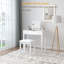 Elegant White Vanity Stool With Solid Wood Legs And Cushioned Seat For Makeup And Dressing