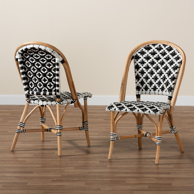 Cezara Rattan Side Chair in Black/White/Natural Brown