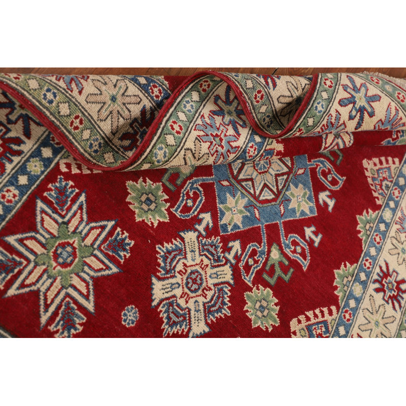 Tapis oriental géométrique Kazak rouge 6