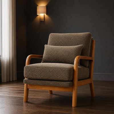 Méridienne rembourrée de style Mid-Century avec structure en bois massif, fauteuil d'appoint confortable pour le salon, la chambre à coucher, le balcon et le bureau