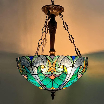 Lustre inversé en verre coloré de 16 po Tiffany