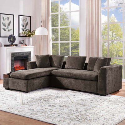 Chenille 93.7" L-shaped Sofa Upholstered Sofa Couch with wooden Storage Compartment for Living Room