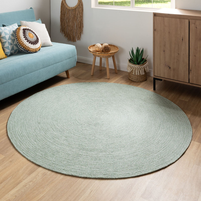 Round Dahlin Cotton Braided Area Rug, Round 170cm, Green