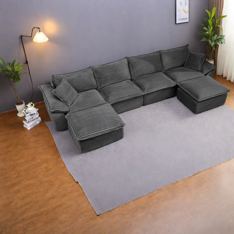 Canapé modulaire en velours côtelé de 144 po
