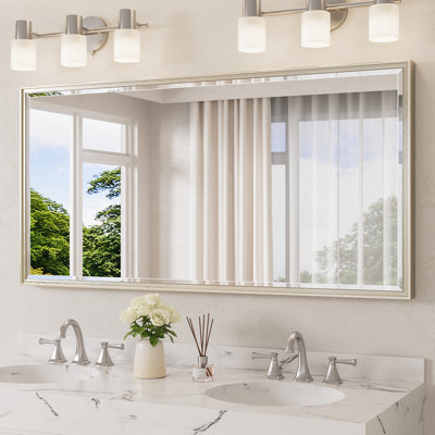 Rectangle Beveled Bathroom Accent Vanity Mirror with Aluminum Frame Tempered Glass 