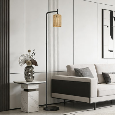 66-Inch Modern Boho Floor Lamp With Remote Control, Stepless Dimmable LED & 3 Color Temperatures, Handwoven Rattan Shade For Living Room, Bedroom, Office