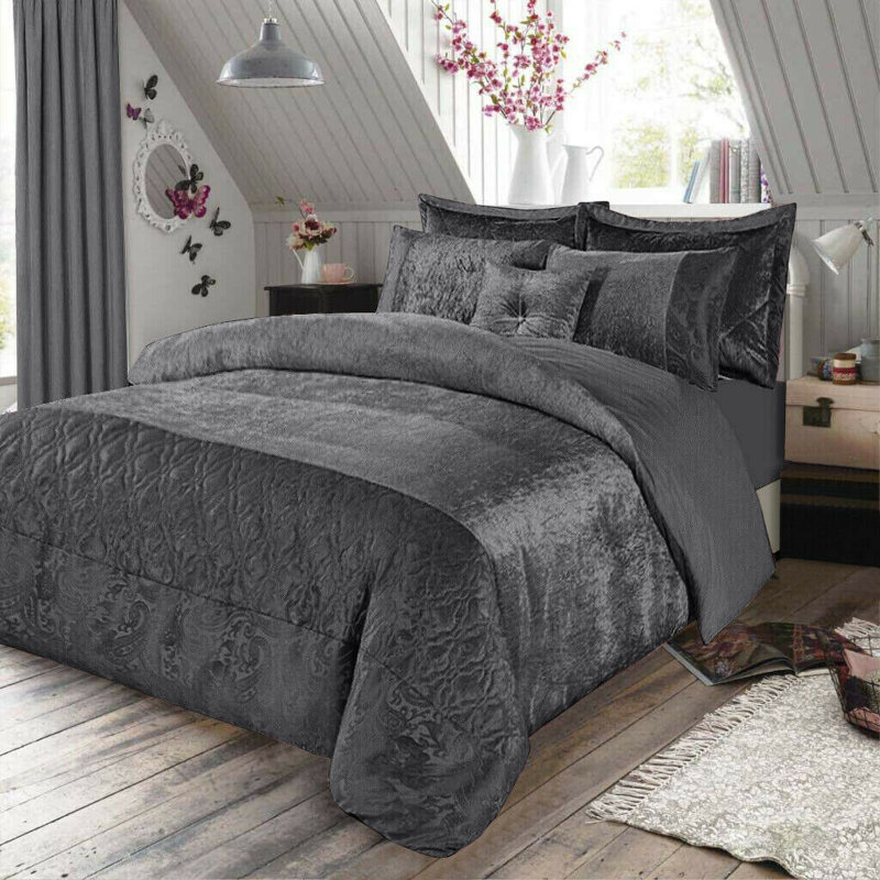 Santiago 3 Piece Crushed Velvet Duvet Cover Set Ultra Soft Luxurious and Easy Care Bedding, Kingsize - 2 Standard Pillowcases