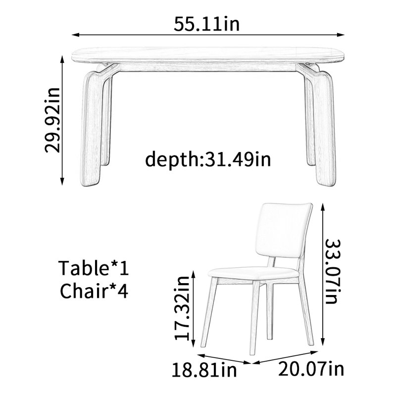Ensemble de table de salle à manger de haute qualité, Blanc cassé / blanc, H 29,92 po x L 55,11 po x l 31,49 po