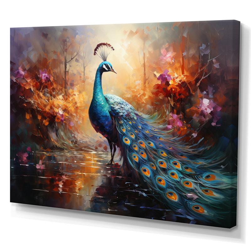 «Peacock Expressionist Portrait II», art mural sur toile paon, Toile tendue, H 34 po x l 44 po x P 1,5 po