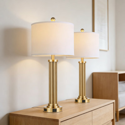 Modern Table Lamps Set Of 2 With USB-C & AC Outlet, 3-Way Dimmable Touch Control Bedside Lamps With LED Bulbs For Bedroom Living Room Office