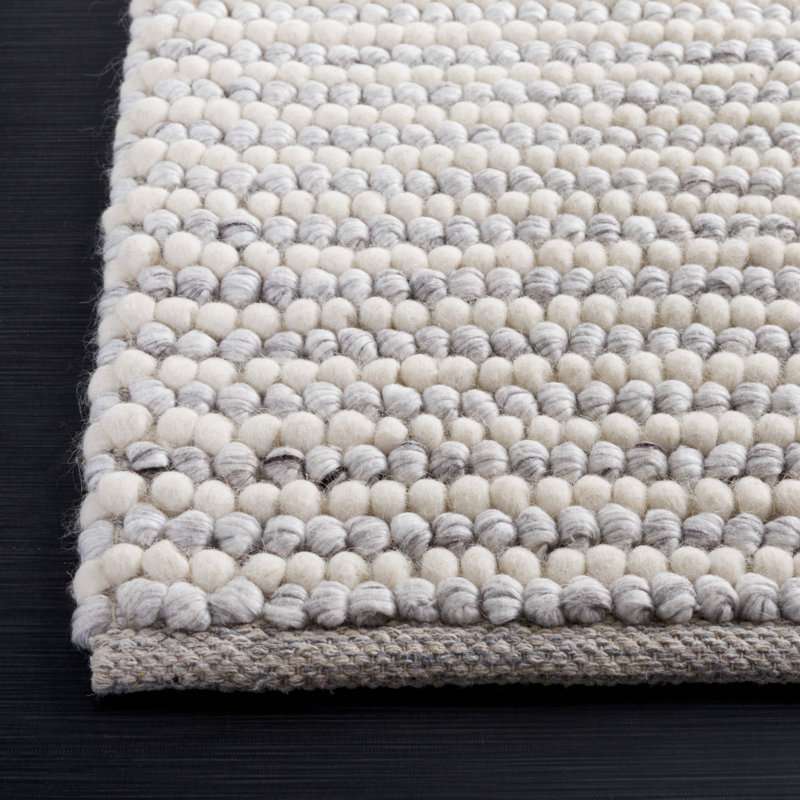Tapis rayé ivoire / gris clair fait à la main Charvik, Rectangle de 5 pi x 8 pi