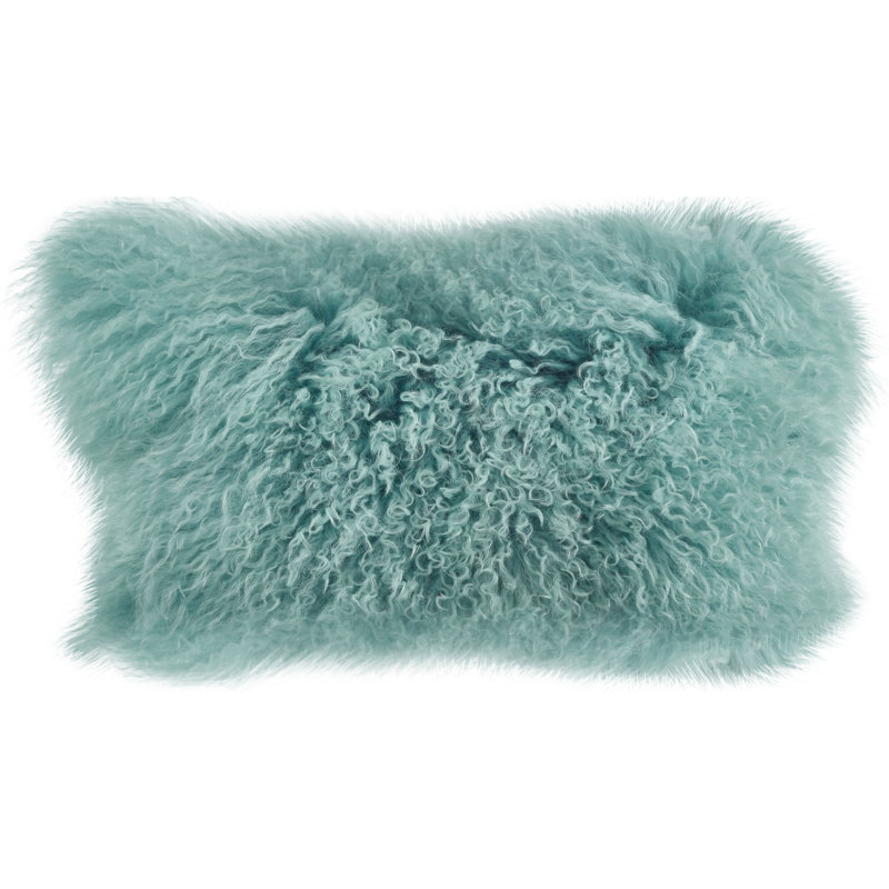 Housse et insert de coussin rectangulaire en laine d'agneau Iyana, Menthe, H 12 po x l 20 po