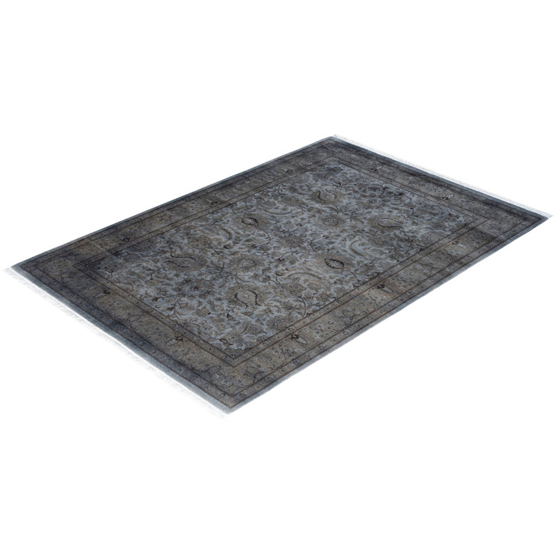 Tapis unique noué à la main gris de Fine Vibrance, 4 pi 3 po x 6 pi 0 po