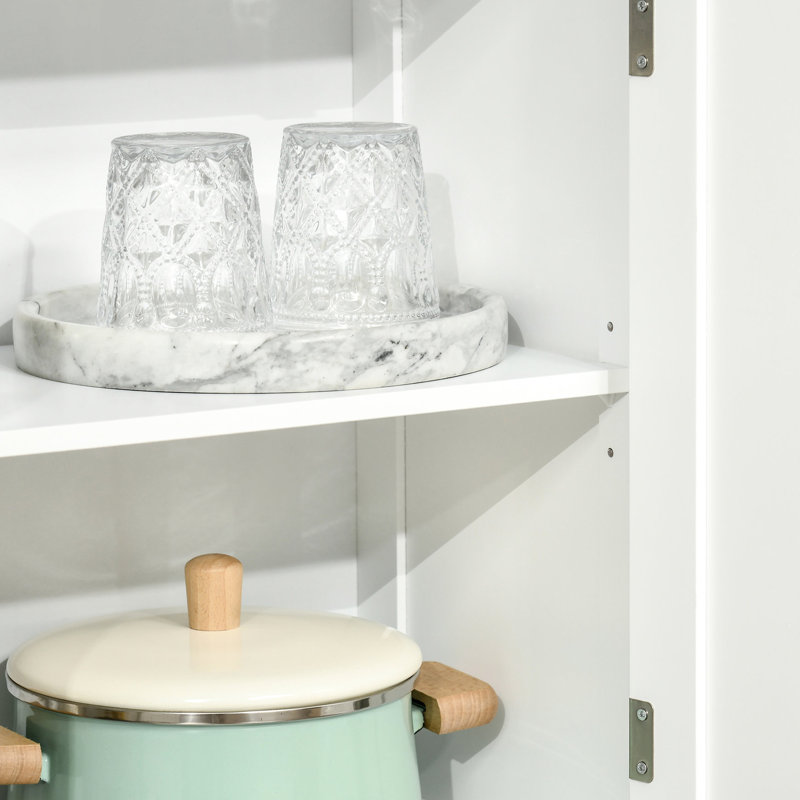 Petit buffet de 63 po avec garde-manger autoportant à 4 portes, tablette réglable pour la salle à manger et le salon, blanc
