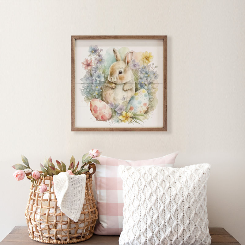 Lapin de Pâques et œufs pastel, H 16 po x l 16 po