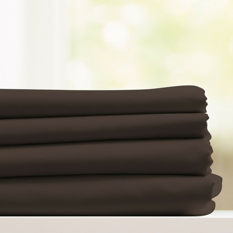 Ensemble de draps en microfibre de satin de coton, Ensemble de draps pour lit double avec un drap-hou, Brun
