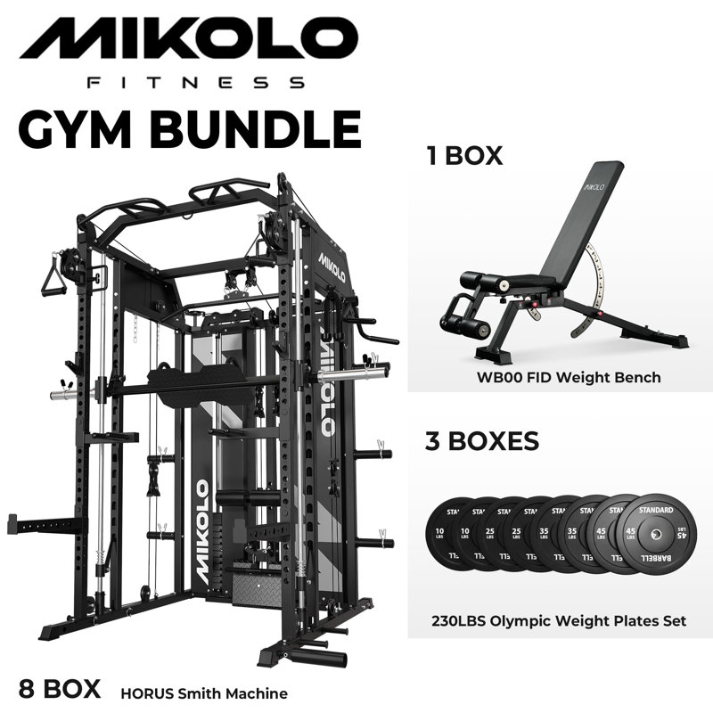 MIKOLO 68.1 x 56.8 Black Cable & Functional Trainer Gyms with 10 and Handle(s),Weight Plates,Resistance Bands / Tubes,Pull-Up / Dip Bars,Ankle Straps,Pulley(s)