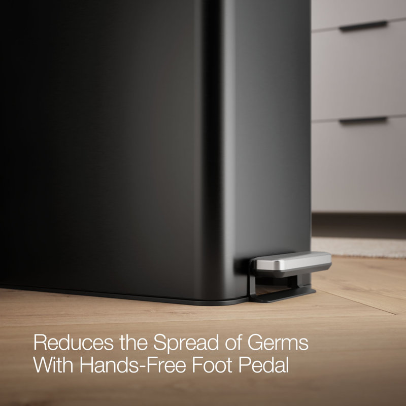 13-Gallon Stainless Steel Slim Step Trash Can With Bifold Lid, Black Stainless