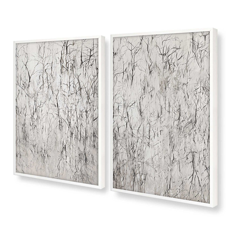 Ensemble de 2 estampes d'hiver en dentelle noire, 16 po x 12 po, Blanc opaque, 17" H x 26" W