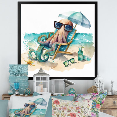 Pieuvre sur la plage I - décoration murale bord de mer