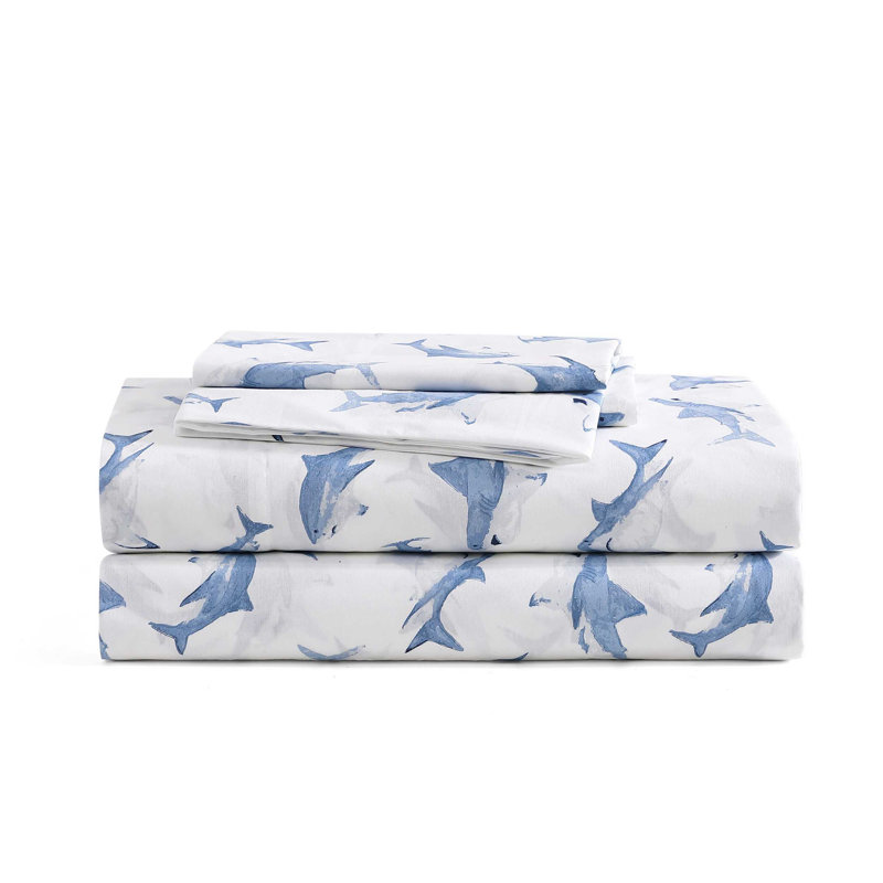 Ensemble de draps en coton percale Poppy & Fritz, Ensemble de draps pour taille de lit double et deu, Bleu
