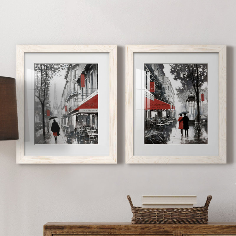 «Rainy Paris I», ensemble de 2 reproductions d'art, H 24 po x l 36 po x P 1,5 po, Papier encadré blanc, Blanc
