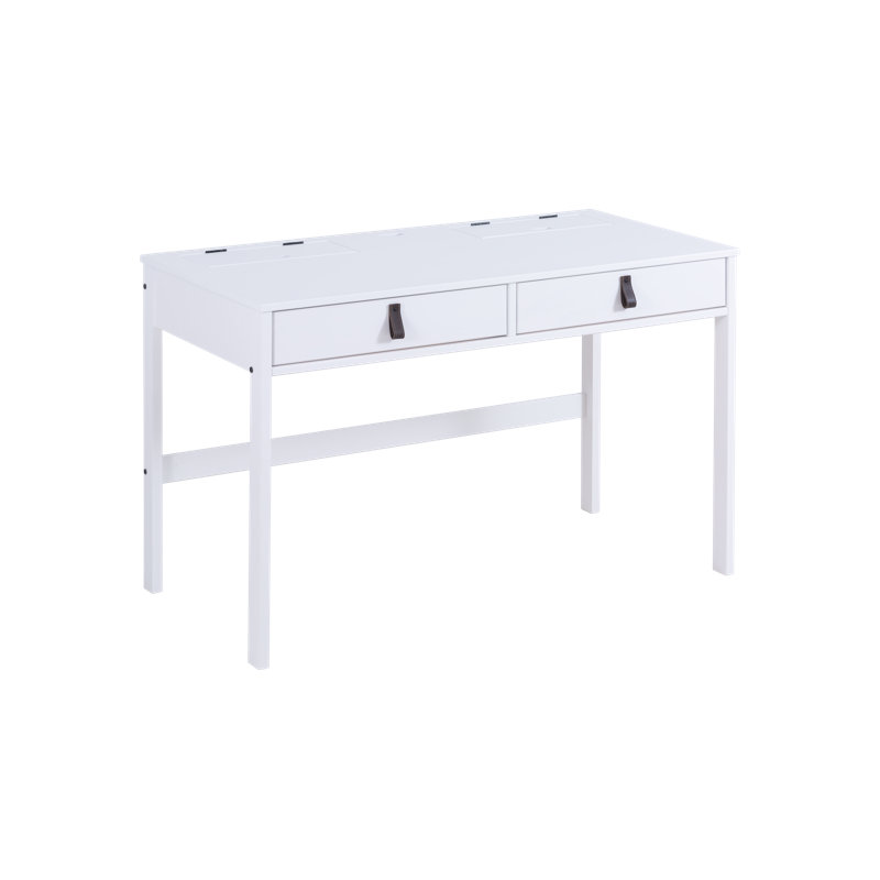 Bureau en bois massif Pharr, Blanc cassé