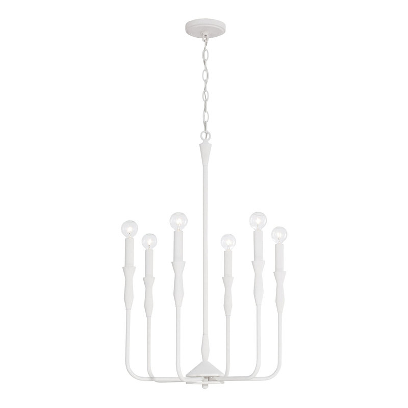 6 - Light Dimmable Geometric Chandelier, Textured White