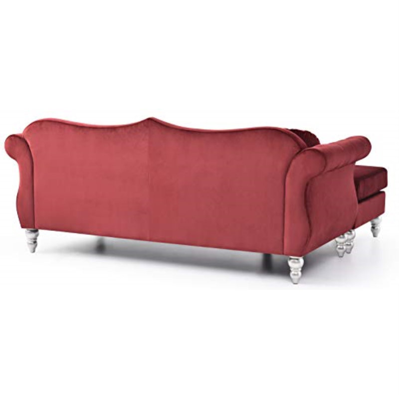Hollywood Velvet L-Shaped Sectional Reversible, Burgundy