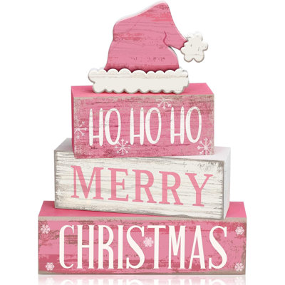 4 Pcs Christmas Wooden Tiered Tray Decor Farmhouse Table Signs | Rustic Block Signs with Holiday Text, Tabletop Centerpiece for Shelf Kitchen Laundry Room, Farmhouse Home Decor